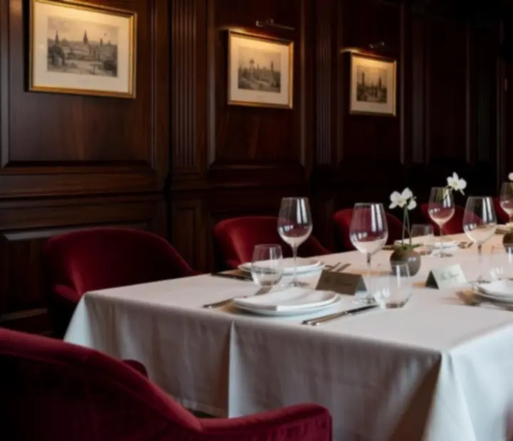 Elegáns céges vacsorára berendezett luxus steakhouse terem Magyarországon