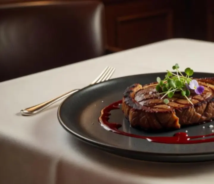 Fine dining gourmet steak fogás elegáns tálalásban a Club Selection Hub étteremben.