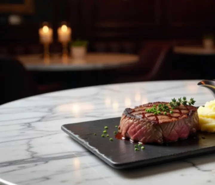 Prémium steak közelről elegáns tálalásban